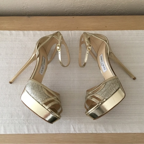 Jimmy Choo Laurita Platform Glitter Pump, Champagne size 39.5 - Picture 4 of 13